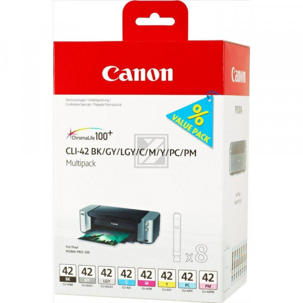 Canon Tintenpatrone gelb, cyan, grau, magenta, schwarz, photo cyan, photo magenta, hellgrau (6384B010, CLI-42BK, CLI-42C, CLI-42GY, CLI-42LGY, CLI-42M, CLI-42PC, CLI-42PM, CLI-42Y)