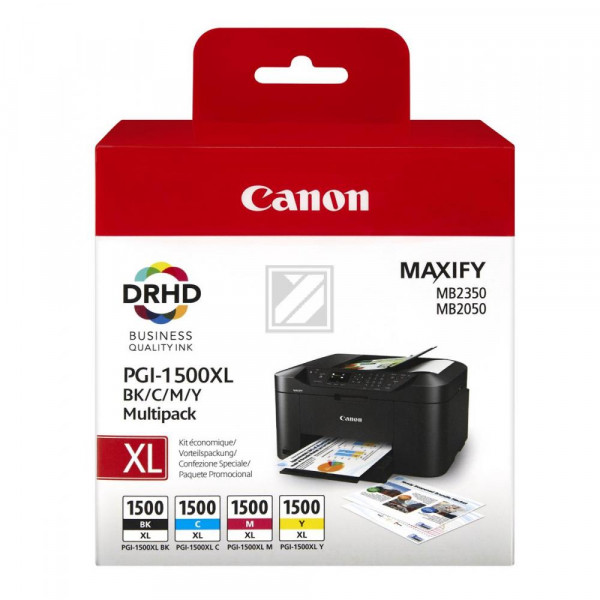 Canon Tintenpatrone gelb, cyan, magenta, schwarz HC (9182B004, PGI-1500XL)