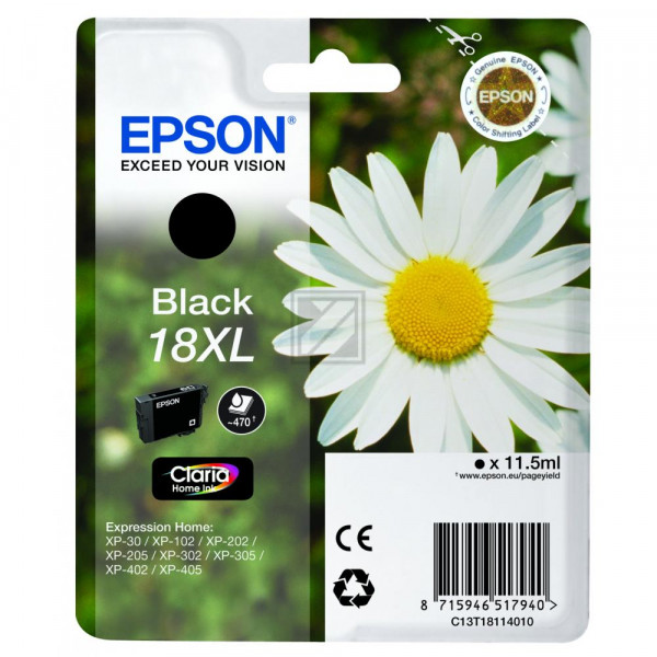 Epson Tintenpatrone schwarz HC (C13T18114012, T1811)