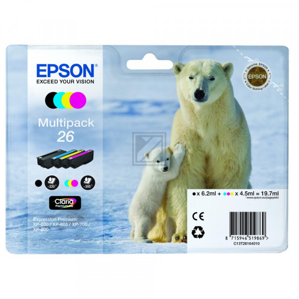 Epson Tintenpatrone gelb, cyan, magenta, schwarz SC (C13T26164010, T2616)