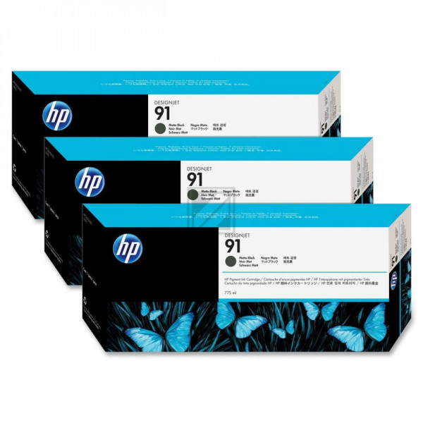 HP Tintenpatrone 3 x schwarz matt (C9480A, 91)
