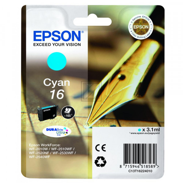 Epson Tintenpatrone cyan (C13T16224012, T1622)