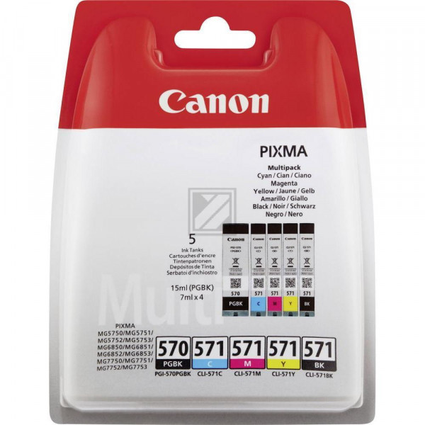 Canon Tintenpatrone gelb, cyan, magenta, schwarz, photo schwarz (0372C004, CLI-570PGBK, CLI-571BK, CLI-571C, CLI-571M, CLI-571Y)
