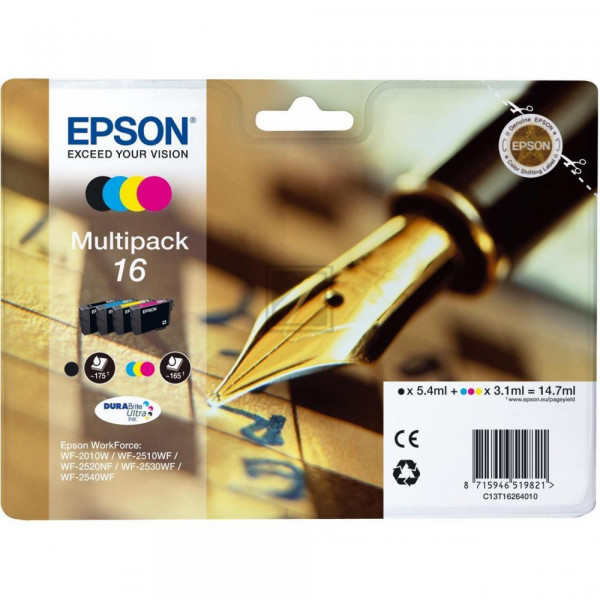 Epson Tintenpatrone gelb, cyan, magenta, schwarz (C13T16264012, T1626)