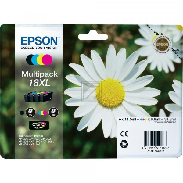 Epson Tintenpatrone gelb, cyan, magenta, schwarz HC (C13T18164012, T1816)