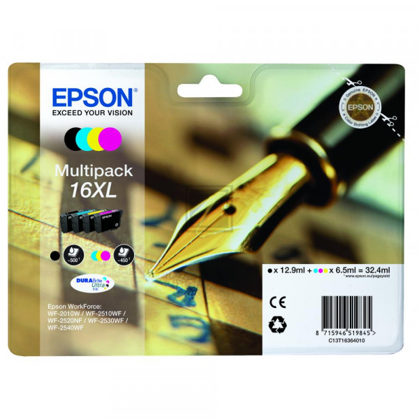 Epson Tintenpatrone gelb, cyan, magenta, schwarz HC (C13T16364012, T1636)